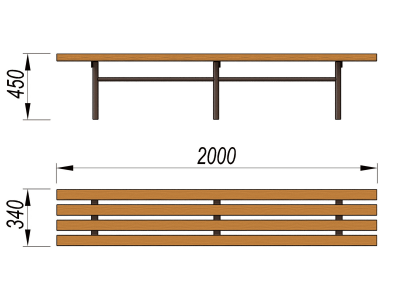 Двухметровая лавочка без спинки 2 м МАФ 1602 в Севастополе